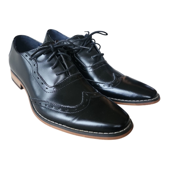 Classic Black Leather Men's Dress Shoes Gatsby Retro Old Money 8 - Picture 1 of 7